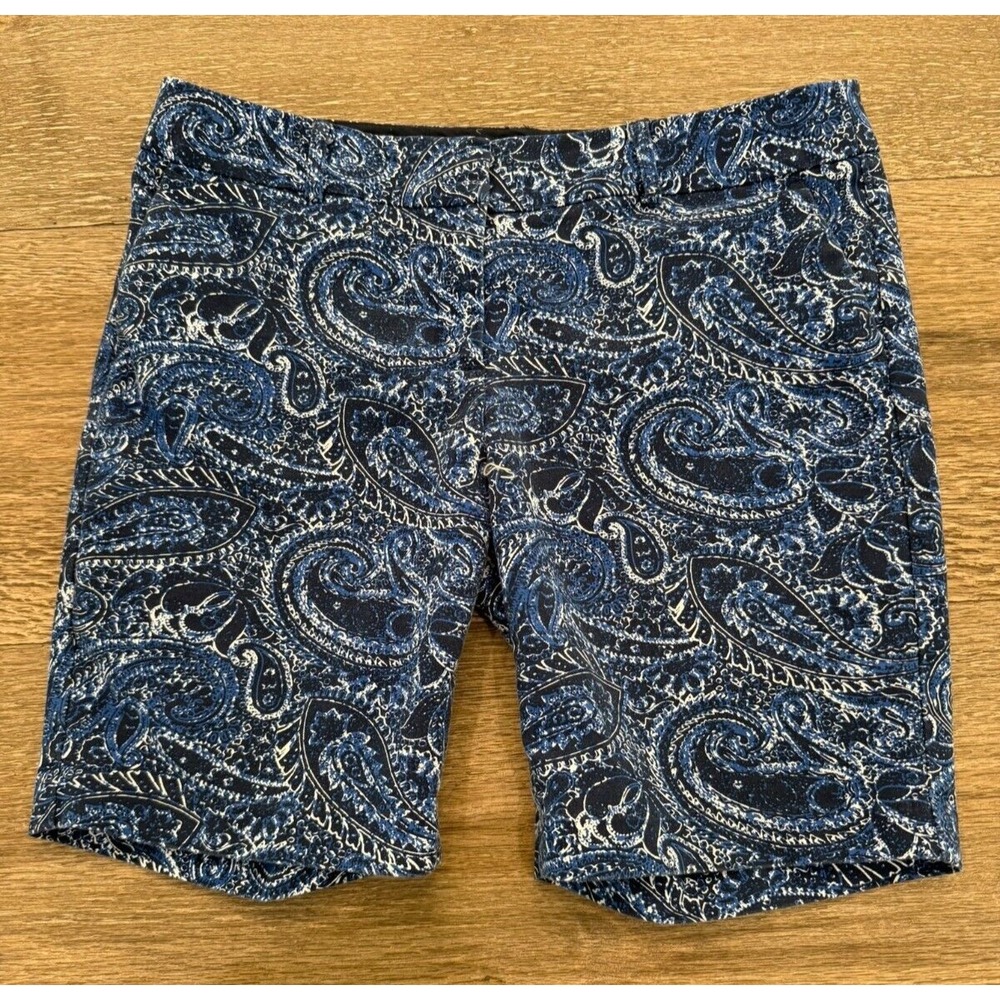 Women's Size 8 Adrienne Vittadini Blue Paisley Print Flat Front‎ Stretch Shorts